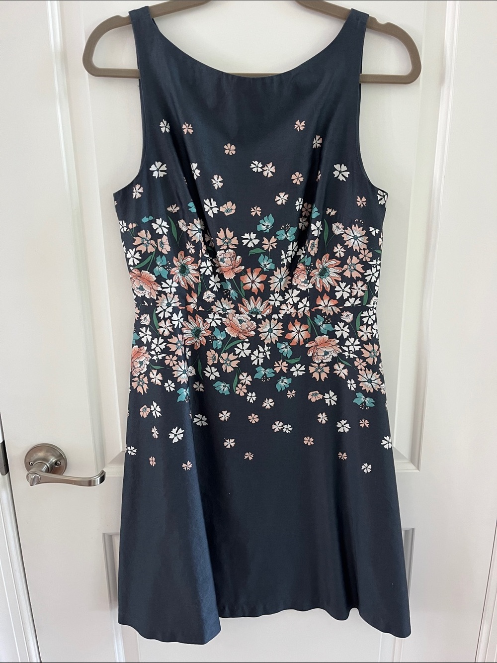LOFT Blue Sleeveless Midi Dress with Pink & Teal Floral Print